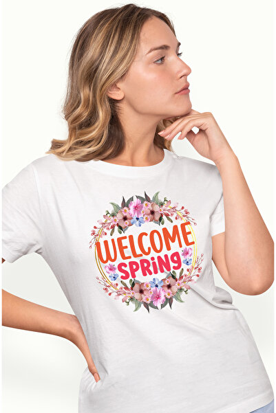 StoryGift Romania Tricou Femei cu mesajul "Welcome, spring", ilustratie, prim...