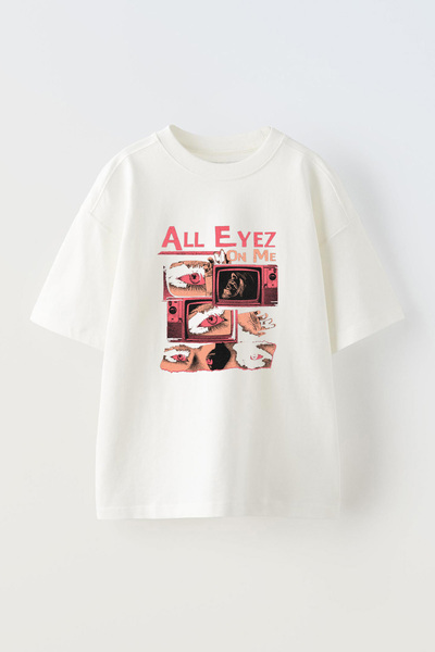 Anetos Μπλουζάκι All Eyez On Me Pre με τύπωμα από βαμβακερό λευκό oversized
