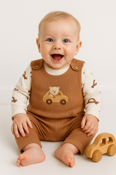 VERONA TARZ Baby Boy Embroidered Car 2-Piece Salopet Set Long Sleeve Snap Fastener Newborn Outfit Socks