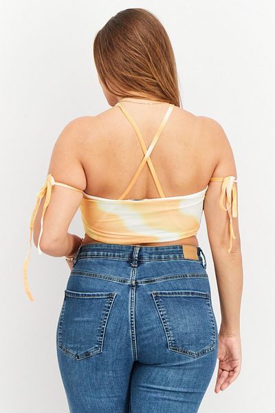 NA-KD Angelica Blick X Women Crisscross Neckline Mesh Top, Yellow