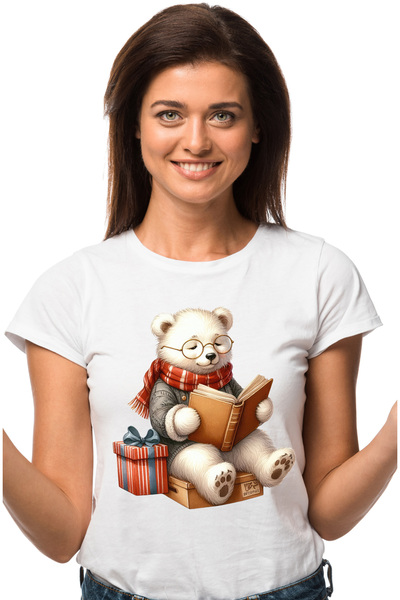 StoryGift Romania Tricou Femei cu un urs polar care citeste o carte, ilustrat...