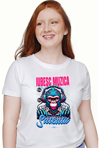 StoryGift Romania Tricou Femei gorila dj, muzica iubitorii petreceri cu imprimeu pe Fata, 100% Bum WHT_XS