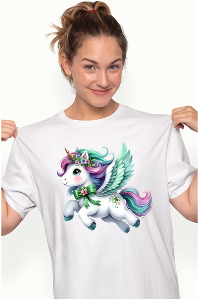 StoryGift Romania Tricou Femei cu un unicorn cu aripi, ilustratie, flori, tri...