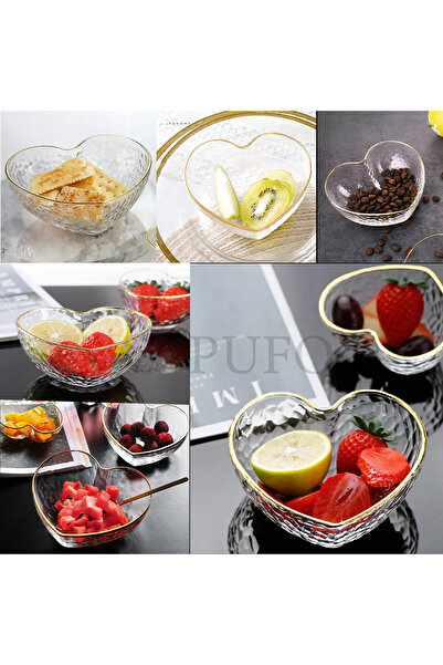 PUFO Elegant Gold Heart bowl for serving hazelnuts, pistachios, candies, fruits, snacks, 18 cm