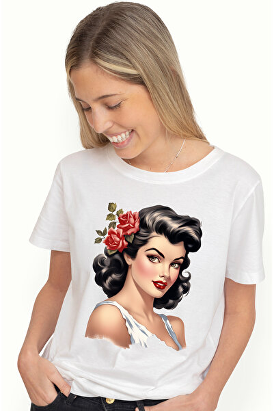 StoryGift Romania Tricou Femei cu o femeie frumoasa bruneta, ilustratie, stil...