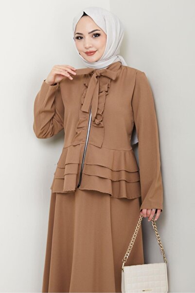 Bestenur Nesla Tunic Skirt Double Set 1418 - Mink