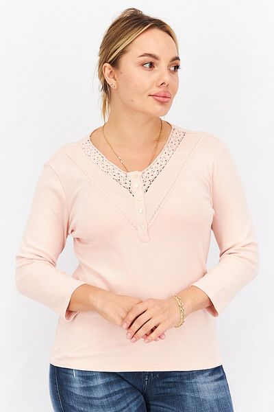 Ralph Lauren Women V Neck Long Sleeve Textured Tops, Pink