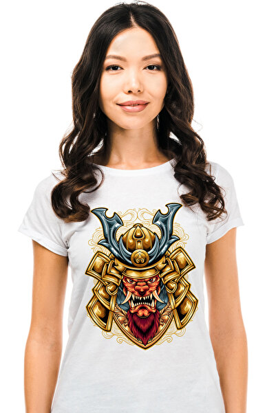 StoryGift Romania Tricou Femei Cu Masca, Oni, Samurai, Asiatic, Luptator, Barba, Multicolor cu im WHT_XL