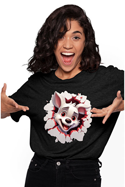 StoryGift Romania Tricou Femei cu un catel care scoate capul prin perete, cur...