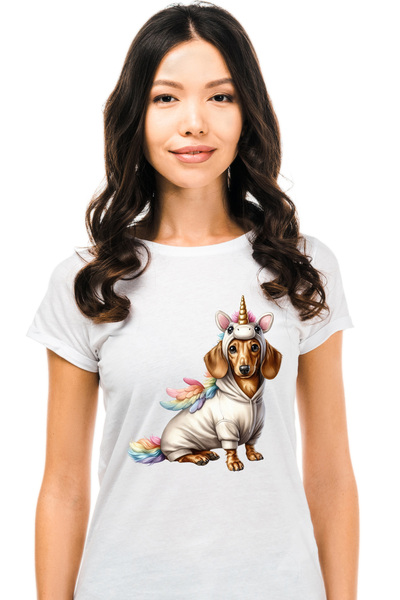 StoryGift Romania Tricou Femei cu un catel de talie mica deghizat in unicorn,...