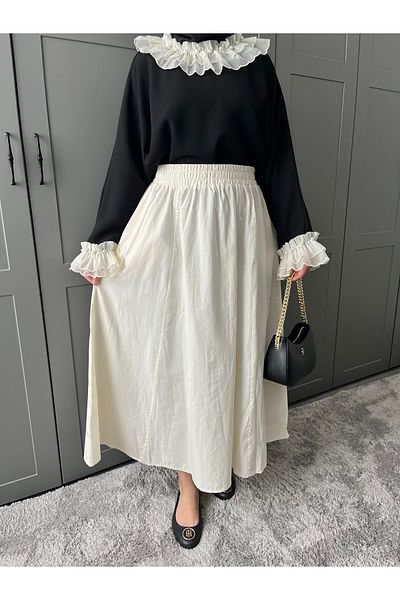 MY QILAM NUMĂRUL 10 MODĂ FEMEIE CREMA BUNĂ ELASTICĂ Buzunare POPLIN FUSTA evazată 10NMR180