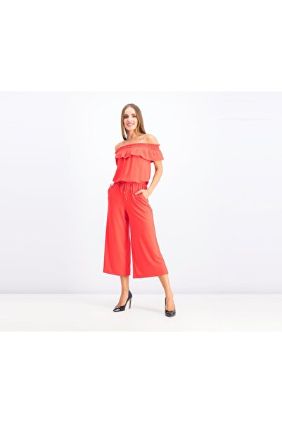 Ralph Lauren Women Ruffled Wide,Leg Jumpsuit, Red