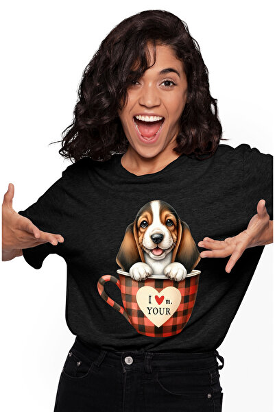 StoryGift Romania Tricou Femei cu un catel vesel care sta intr-o ceasca, ilus...