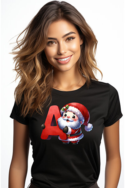 StoryGift Romania Tricou Femei cu Mos Craciun care tine litera "A", iarna, el...