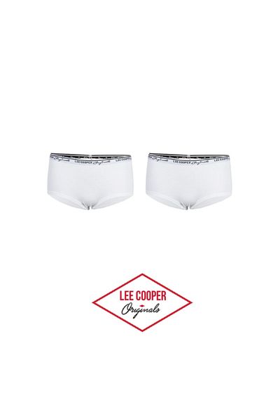 Lee Cooper Set 2 perechi chiloti hipster cu banda logo in talie, alb, marimea L, Lee Cooper Originals