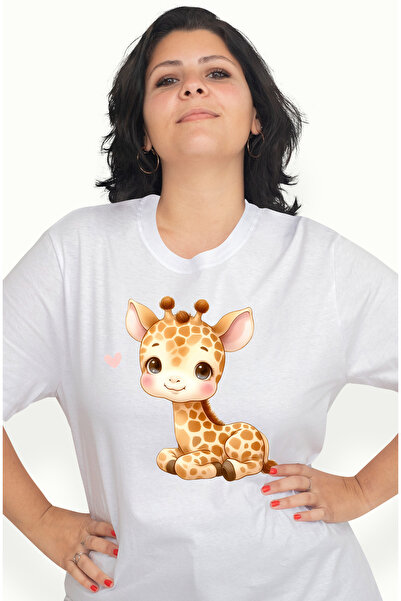 StoryGift Romania Tricou Femei cu o girafa micuta, ilustratie, imbujorata, in...