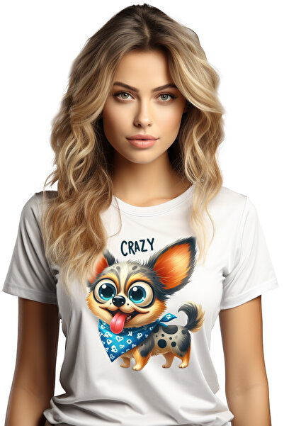 StoryGift Romania Tricou Femei cu un catel nebunatic, ilustratie, privire ciu...