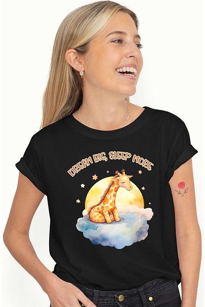 StoryGift Romania Women's T-shirt with a little zebra sleeping and dreaming with the message "Dream big, sleep BLK_XL