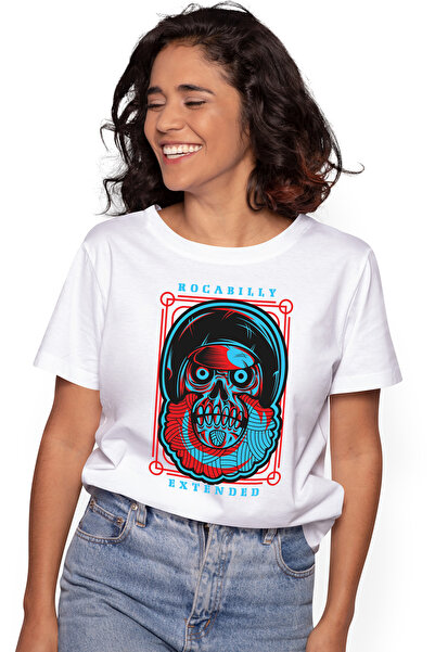 StoryGift Romania Tricou Femei Cu Portret Schelete Craniu Om In Costum De astronaut, Text In Engle WHT_M