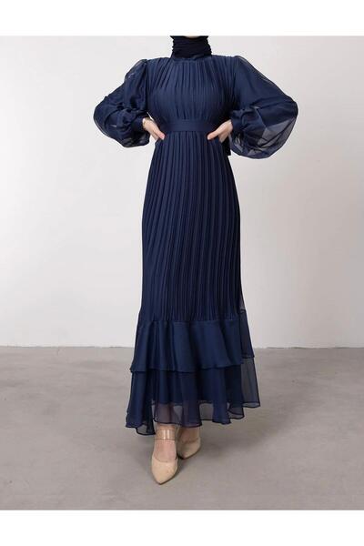 Raya Gym İncecik Boydan Piliseli Balon Kol Tesettür Abiye