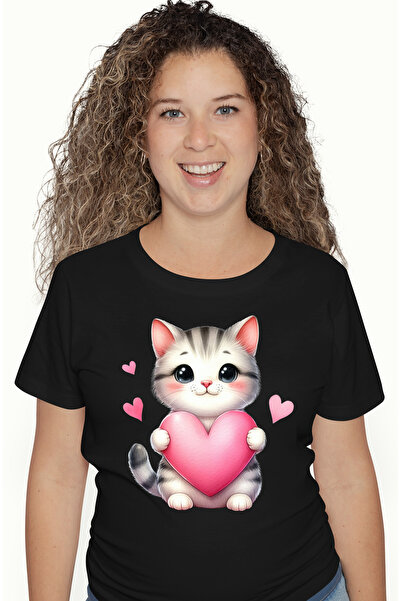 StoryGift Romania Tricou Femei cu o pisicuta care tine o inima in brate, ilus...