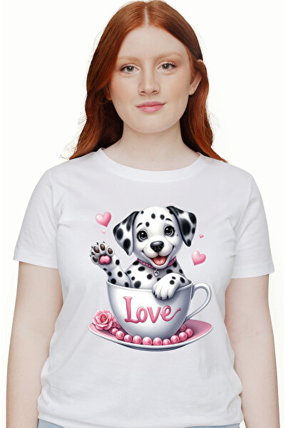 StoryGift Romania Tricou Femei cu un catel Dalmatian fericit, face cu mana, s...