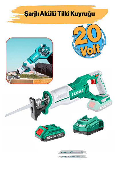 TOTAL Şarjlı Akülü Tilki kuyruğu Testere Ahşap Metal Kemik Kesme 20 Volt 2.0 Ah 110 mm TRSLI11521