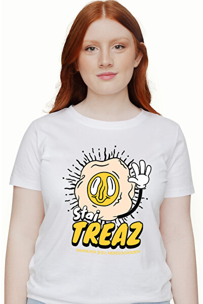 StoryGift Romania Tricou Femei mic dejun de dimineata text stai treaz cu impr...