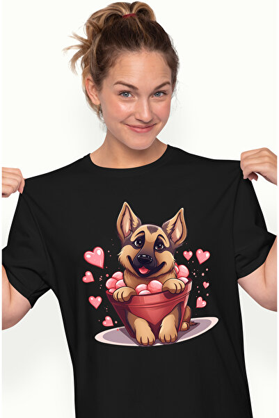 StoryGift Romania Tricou Femei cu un caine lup care sta intr-un ghiveci, ilustratie, spart, inimio BLK_XS