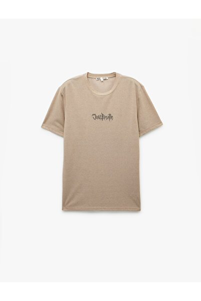 Koton Slogan Baskılı Kısa Kollu Pike Kumaş Bisiklet Yaka Slim Fit Tişört