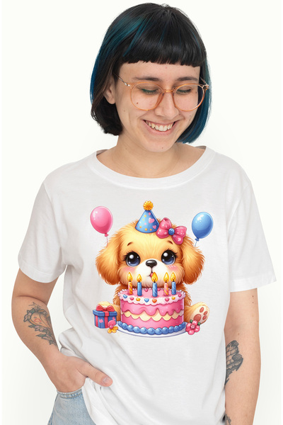 StoryGift Romania Tricou Femei cu o catelusa surprinsa, ilustratie, baloane, ...