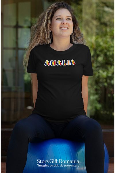 StoryGift Romania Tricou Femei Cu Numele Amalia, Romania, Suporter, Steagul Romaniei, Patriot, Cu Blk_l