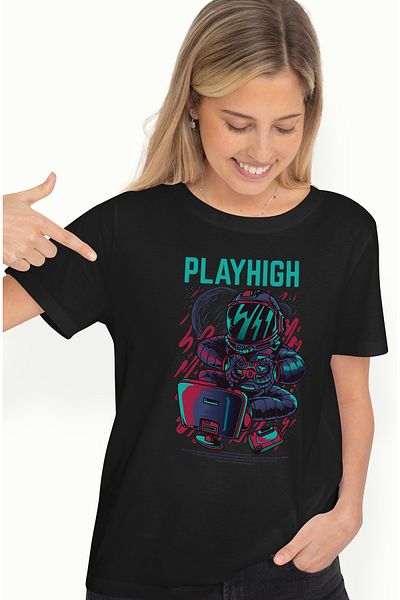 StoryGift Romania Tricou Femei Cu Barbat IN Costum De astronaut In Spatiu Jucand Pe Calculator, Ma BLK_XL