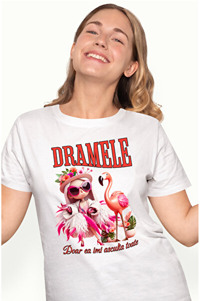 StoryGift Romania Tricou Femei Fata Cocheta si Pasare Flamingo Text Haios Doa...