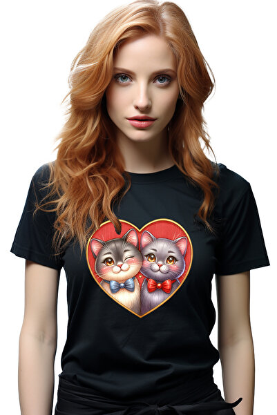 StoryGift Romania Tricou Femei cu 2 pisicute apropiate, ilustratie, inteleger...