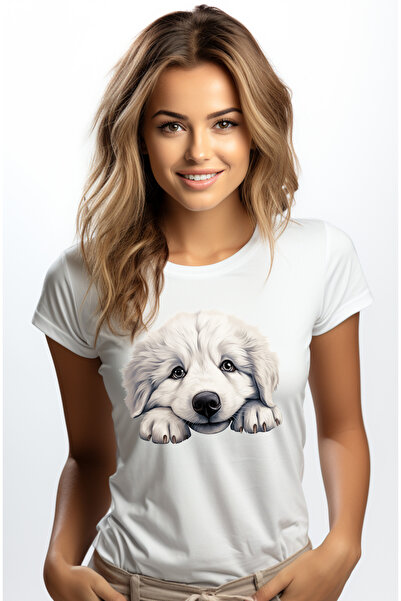 StoryGift Romania Tricou Femei cu un catel blanos, ilustratie, alb, gheare, l...