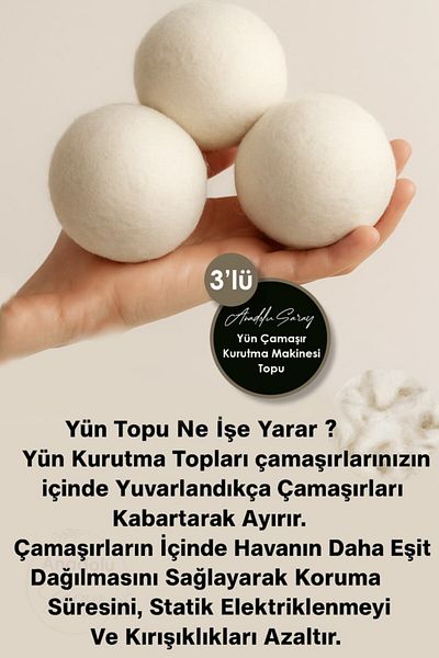 Anadolu Saray 3 τμχ Φυσικό Μαλακτικό Μπάλες Στεγνώματος Ρούχων για Στεγνωτήριο Μαλλί Πλυντηρίου