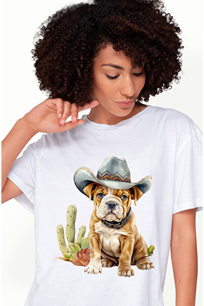 StoryGift Romania Tricou Femei cu un catel cu palarie de cowboy, ilustratie, ...