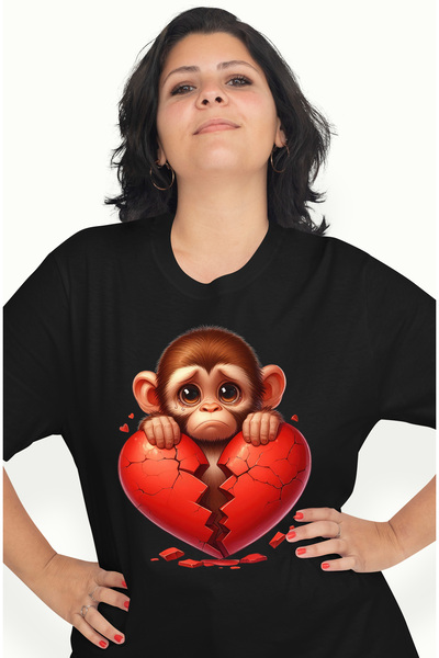 StoryGift Romania Tricou Femei cu o maimutica trista, ilustratie, lacrimeaza, dezamagire, desparti BLK_M