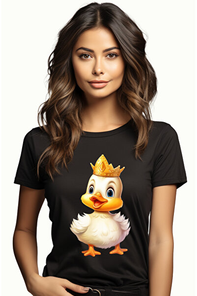 StoryGift Romania Tricou Femei cu o ratusca bucuroasa care poarta o coroana r...