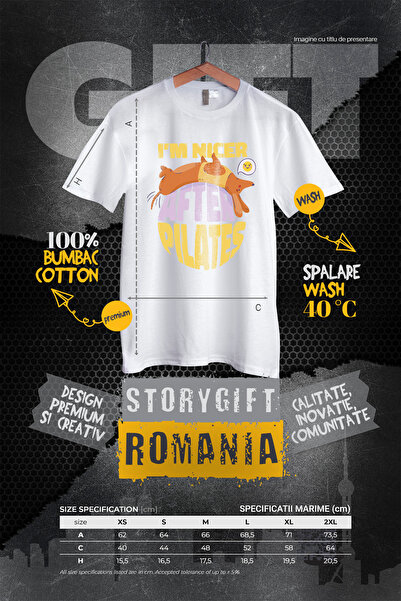 StoryGift Romania Tricou Femei Personalizata I'm Nicer After Pilates, cu imprimeu pe Fata, 100% B WHT_L