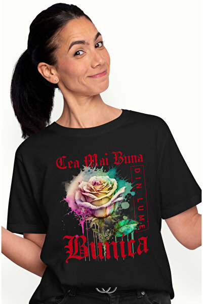 StoryGift Romania Tricou Femei Cu Textul Cea Mai Buna Bunica, Din Lume, Floar...