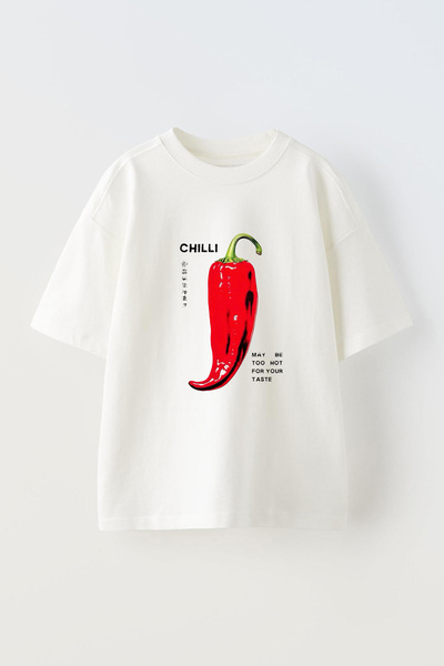Anetos Chilli Pepers Pre cu imprimeu Bumbac Alb supradimensionat tricou