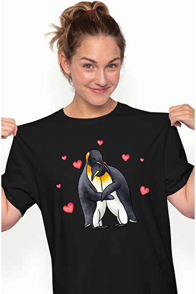 StoryGift Romania Tricou Femei cu 2 pinguini care se imbratiseaza, inimioare ...