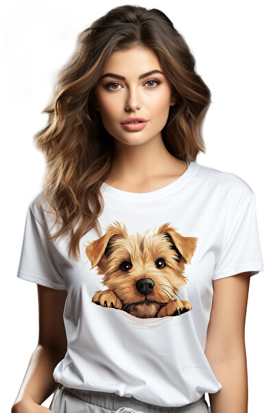 StoryGift Romania Tricou Femei cu un catel blanos de talie mica, ilustratie, ...