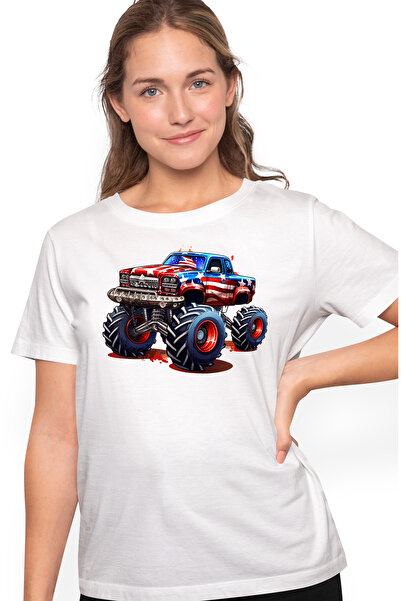 StoryGift Romania Tricou Femei cu un camion monstru, monster truck, ilustrati...