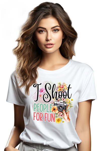 StoryGift Romania Tricou Femei cu mesajul "I shoot people for fun", ilustratie, activitate, flori, WHT_XS