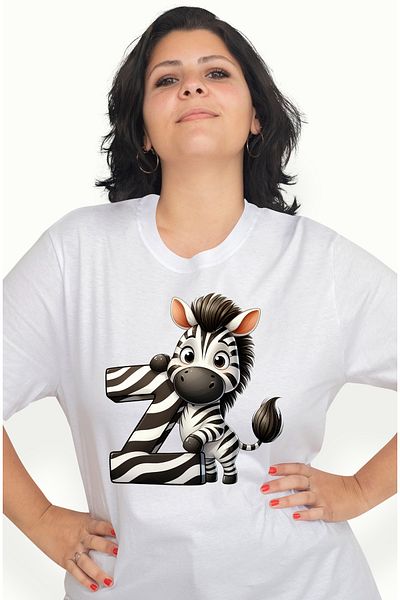 StoryGift Romania Women's T-shirt with a zebra with the letter "Z", illustration, for children, school, student, s WHT_L