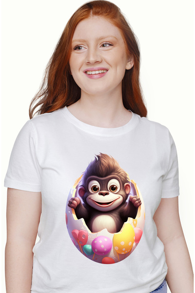 StoryGift Romania Tricou Femei cu un cimpanzeu care iese dintr-un ou, ilustra...