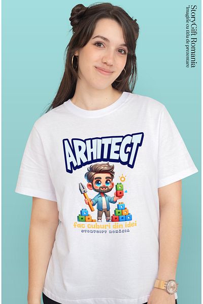 StoryGift Romania Tricou Femei Arhitect Text Fac Cuburi Din Idei Inspiratie Desen Cu Imprimeu Pe F Wht_l